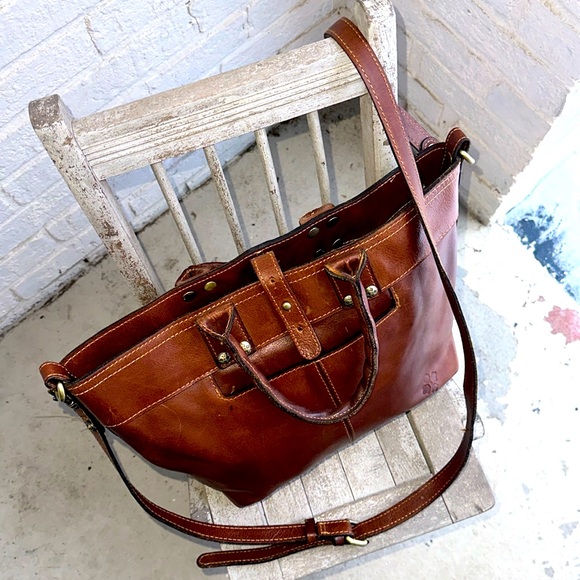 Patricia Nash CARDUCCI Leather Tote POCKET bag in Cognac - Picture 3 of 11